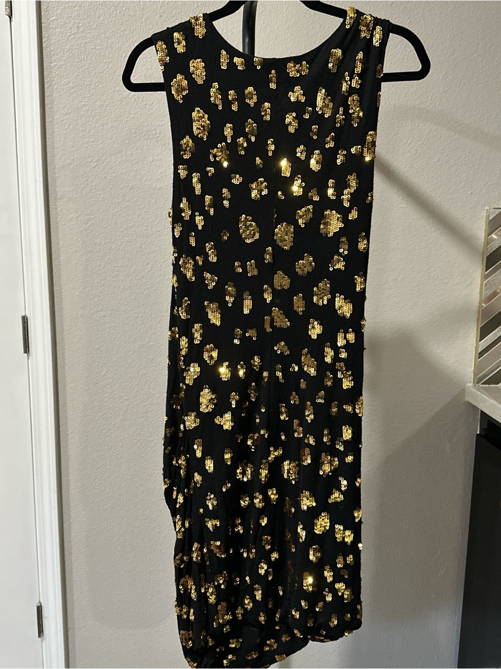 French Connection Black Gold Sequin Ruched Cocktail Dress Size 8
